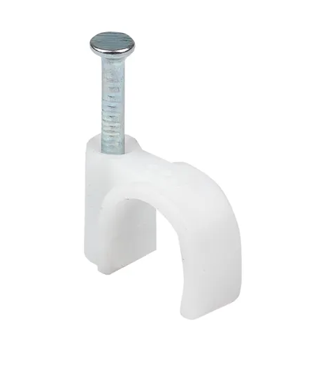 Скоба для крепления круглого кабеля 8 мм белая, с гвоздем (50 шт в зип-локе) STARFIX, арт.SMZ2-35836