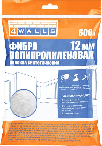 Фибра полипропиленовая 12мм (600г) 4WALLS/12 (FBV002V)