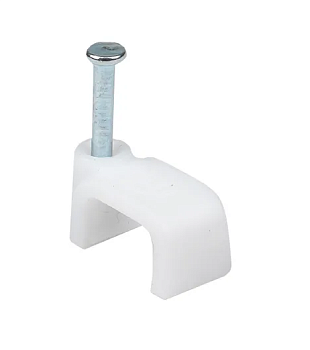 Скоба для крепления прямоугольного кабеля 10 мм белая, с гвоздем (30 шт в зип-локе) STARFIX, 85226