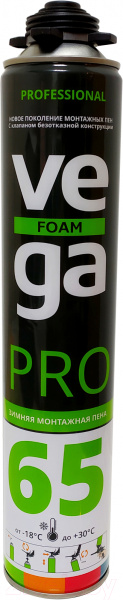 Пена монтажная профессиональная Vega 65 Pro WINTER 850ml