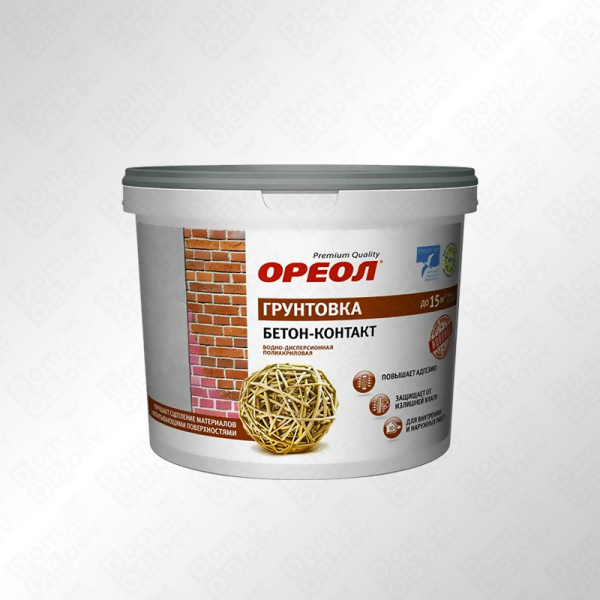 Грунтовка бетон-контакт "ОРЕОЛ" водно-дисперсионная полиакриловая д/наруж и вн работ, 3кг