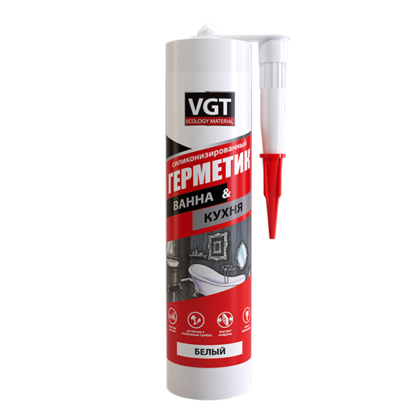 Герметик силиконизированный для нар/внутр работ,для ванной и кухни,белый,0,4кг,картридж