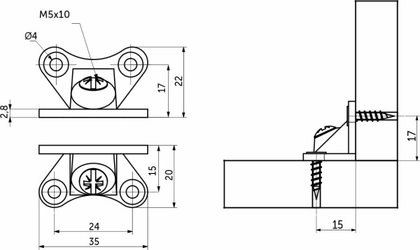 Уголок крепежный металлический "бабочка"